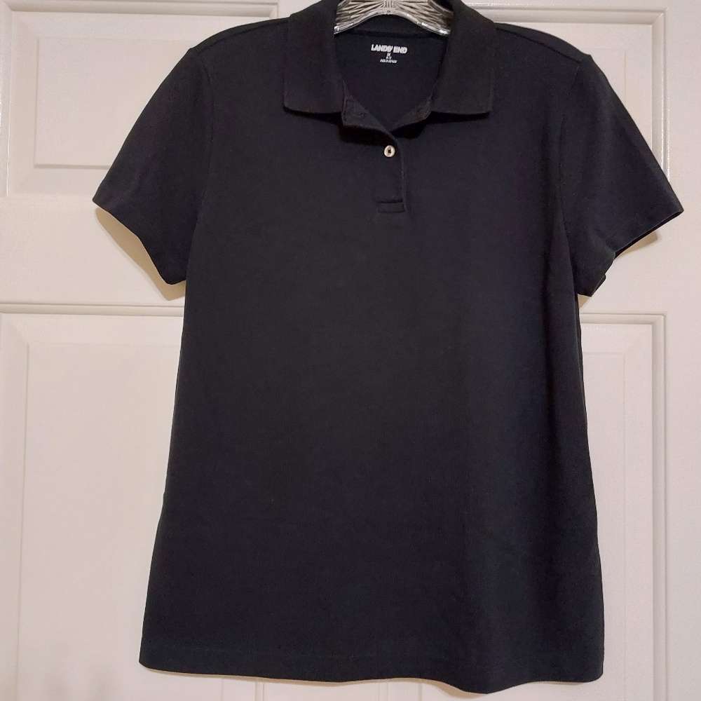 Lands End Black Short Sleeve Polo